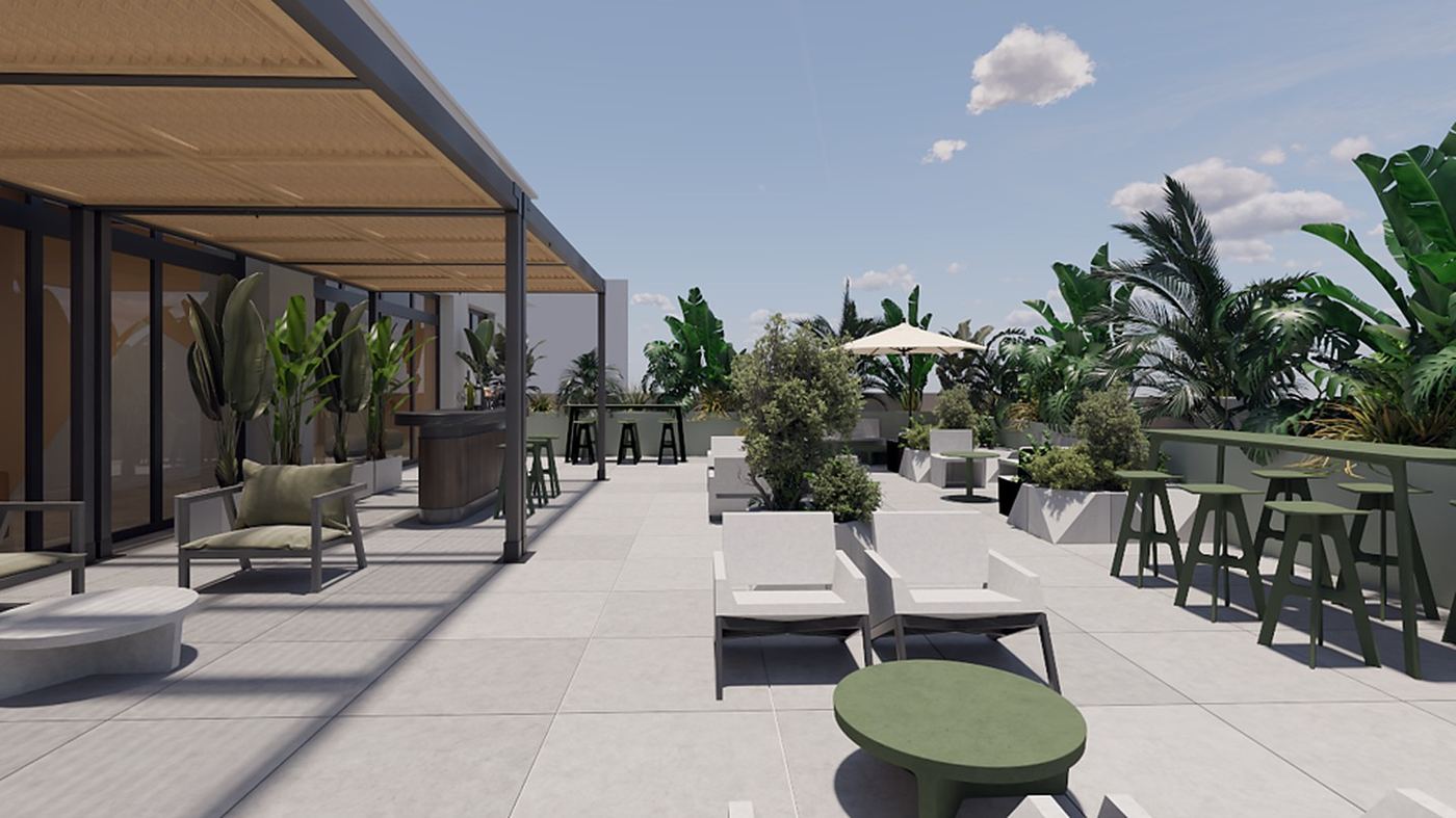 Event terrace with pergola — artist's impression